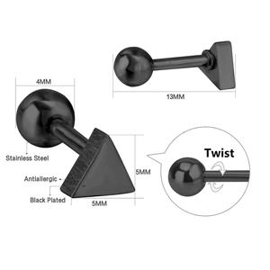 ต่างหูแฟชั่นสแตนเลสทรงเรขาคณิต รูปหัวใจ ดาว สี่เหลี่ยม  สำหรับใส่ทุกวัน ป้องกันการแพ้ สีดำ - Product Image 2