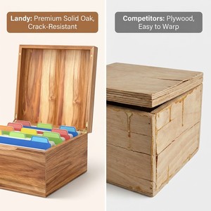 Organisateur de <span class=keywords><strong>cartes</strong></span> d'indexation en bois naturel Landy, boîte de rangement pour recettes en pin massif avec couvercle rabattable, <span class=keywords><strong>cartes</strong></span> catégorisées pour cuisine et maison, vente en gros - Product Image 5