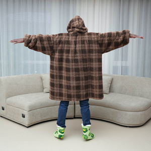 Bán Buôn Tùy Chỉnh Ấm Ấm Cúng Quá Khổ Sang Trọng <span class=keywords><strong>Flannel</strong></span> Sherpa Chăn Lớn Đội Mũ Trùm Đầu Áo Chăn Áo Cho Người Lớn - Product Image 3