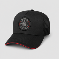 Casquette de baseball noire ajustable avec logo personnalisé, patch tissé boussole, 5 ou 6 panneaux, dos en maille, pour sport et extérieur