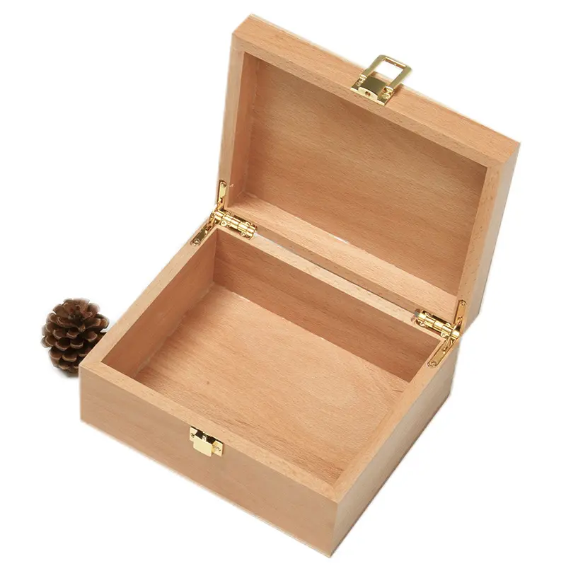 Caja de embalaje de regalo de madera de haya Natural con cerradura, superventas