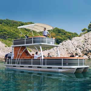 Bote pontón de aluminio con tobogán de cocina, motor fueraborda y GPS para pesca, entretenimiento y turismo, diseño soldado a mano - Product Image 4