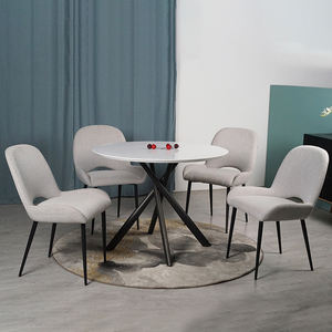 Mesa de comedor redonda, juego de mesa moderna con pintura de MDF, color blanco, para sala de estar - Product Image 3