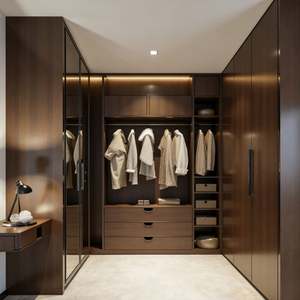 Armoire de rangement sur mesure BALOM en MDF à grain de bois foncé avec éclairage intégré et porte miroir - Product Image 6