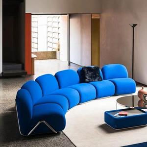 Conjunto de Sofá Modular Moderno en Forma de L, Tapizado en Tela Azul, Relleno de Espuma, Diseño Artístico, Muebles para Sala de Estar - Product Image 5