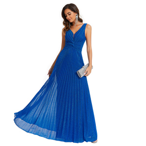 A-line Sexy con scollo a V blu abiti da damigella Tulle abiti da sera Glitter da ballo per donna - Product Image 2