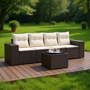 Ensemble de canapés de jardin modulaires en rotin brun, coussins en mousse haute densité, design contemporain pour l'extérieur - Product Image 2