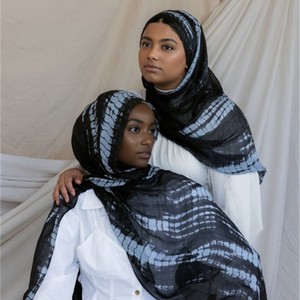 紫峰贴牌爪哇波纹牛仔波纹缎面涤纶印花格子围巾薄款多功能防晒围巾 - Product Image 3