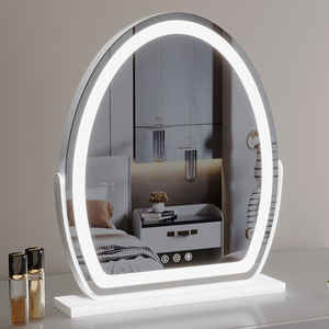 360 °   <span class=keywords><strong>Miroir</strong></span> de maquillage LED ovale rotatif, <span class=keywords><strong>miroir</strong></span> de vanité rechargeable avec cadre métallique pour le maquillage et les soins de la peau sur le bureau - Product Image 3