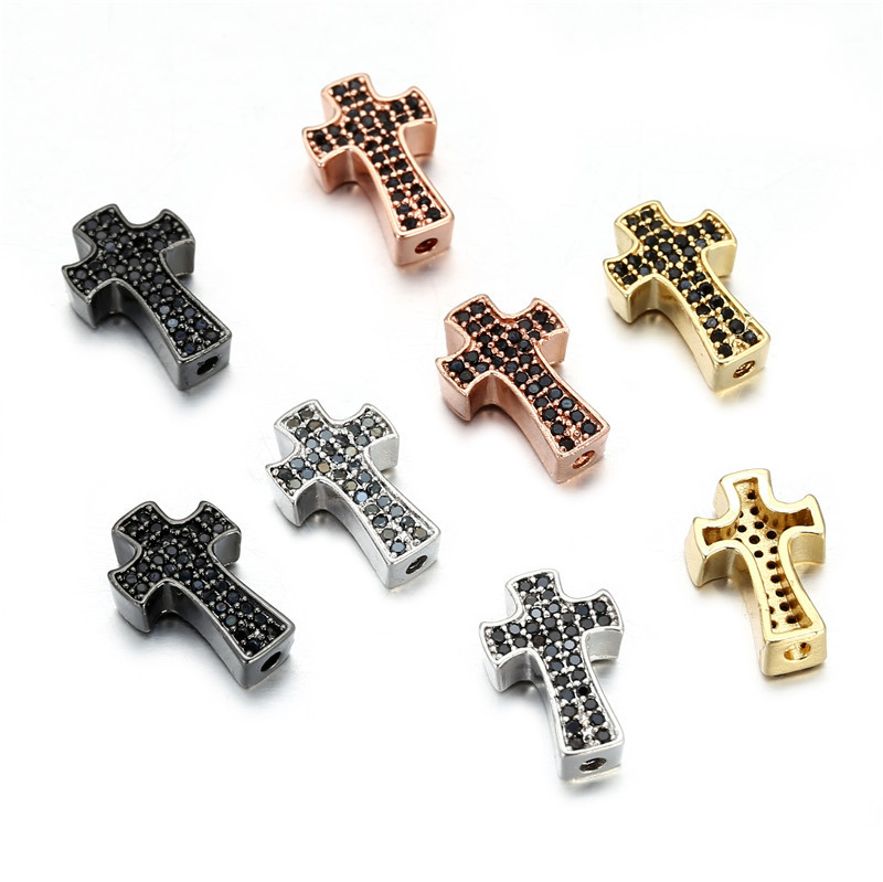 Wholesale Fashion Punk Micro Inlaid Zircon Cross Four Color Perforated Bracelet Necklace Loose Bead Accessory Jewelry Making