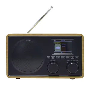 راديو FM خشبي + مع مكبر صوت ستيريو للمنزل شاشة ملونة حنين رقمي كلاسيكي راديو مطبخ مع منبه