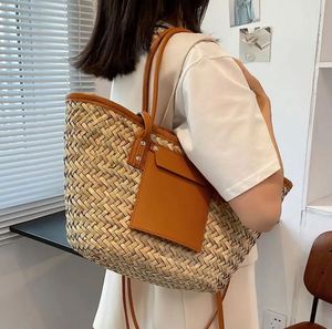 Bolso de Hombro de Paja para Playa, Bolso Tote de Hierba Tejida para Mujer, Bolso de Mano de Lujo de Diseñador - Product Image 6