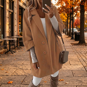 Woolen Winter Coat-<b>Brown</b> Warm Button Closure - Product Image 2