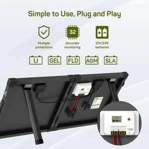 100W 200W 折りたたみ式ポータブルソーラーパネル、ロングケーブル付き、フルブラック、リジッドトラベルキット、ソーラーパワーチャージャー、12Vデバイス用キャンプ - Product Image 3