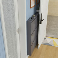 Meuble à chaussures en acier à porte rabattable, gain de place, 3 niveaux, autoportant, moderne, minimaliste, organisateur de rangement dissimulé pour entrée