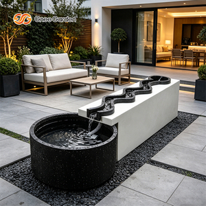 Bac à fleurs paysager en acier sur mesure avec débit d'eau, fontaine de jardin extérieure et bassin à poissons - Product Image 1