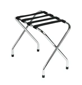 Hotel Supplies Chrome Plated Heavy-Duty Tubular Steel Frame Metal Folding Luggage Rack Without Backrest For Hotels