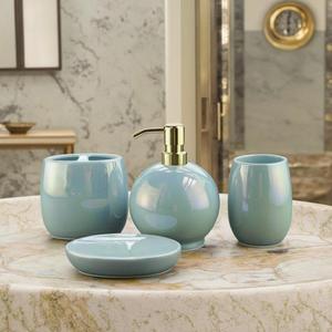 Accessori per articoli da <span class=keywords><strong>bagno</strong></span> in porcellana di lusso 4 pezzi con Design <span class=keywords><strong>blu</strong></span> perlato e Design Dispenser di sapone in ceramica <span class=keywords><strong>Set</strong></span> da <span class=keywords><strong>bagno</strong></span> - Product Image 2