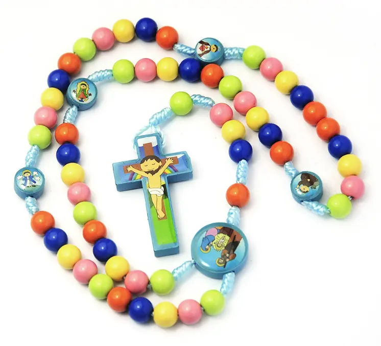 Men Women Kids Religious Gifts Rosary Necklace Handmade Catholic Cross Jesus Wooden Beads Necklace