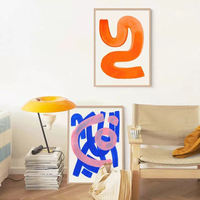 Affiche d'art moderne abstrait du milieu du siècle, style Art déco, avec des traits de pinceau d'aquarelle, peinture à l'huile sur toile orange faite à la main, art mural suspendu pour la maison
