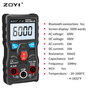 Multimètre numérique professionnel ZOYI ZT-5B, voltmètre AC/DC à gamme automatique, ampèremètre, mesure de résistance, mini-mètre d'électricien à 4 chiffres - Product Image 2