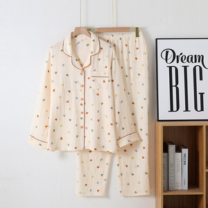 Pigiami da <span class=keywords><strong>donna</strong></span> stile rustico giapponese in <span class=keywords><strong>cotone</strong></span> a maniche lunghe abbigliamento termico con chiusura elastica in vita per la primavera e l'autunno - Product Image 4