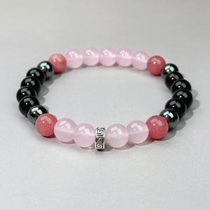 Gelang 8mm wanita terlaris mode baru kristal merah muda lintas batas dan <span class=keywords><strong>Garnet</strong></span> dengan enam permata alami lainnya sebagai hadiah
