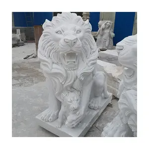Decoração de jardim pedra animais estatuetas grandes entalhados mármore leão família estátua escultura