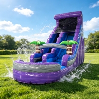Toboggan aquatique gonflable commercial de 22 pieds, motif palmiers, pour enfants et adultes – Grande vente pour aires de jeux extérieures
