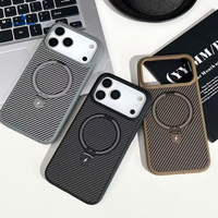 Coque de téléphone magnétique invisible avec béquille en fibre de carbone mate pour iPhone 14, emballage pour coque iPhone 15, coque pour iPhone 17 Pro