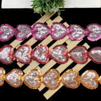 Bordure en dentelle à sequins multicolores en forme de cœur RYL, appliques brodées pour la décoration de mariage, robe Lolita, costume de fête et artisanat DIY