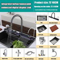 Ensemble de robinetterie de cuisine Voriva Nano Black en acier inoxydable brossé anti-rayures, avec robinet cascade effet pluie et touches de style piano