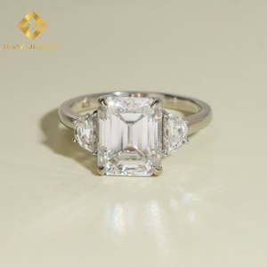 Testeur de diamants Pass, émeraude taille trillion, moissanite en argent sterling 925, anneaux de fiançailles en moissanite VVS, bijoux pour femmes - Product Image 1