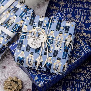 Burymento Christmas <b>Wrapping</b> <b>Paper</b> Reversible Blue Nutcracker 17 In X 32.8 Ft Recyclable Gift Craft - Product Image 1