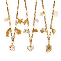 Collar de cadena de acero inoxidable con dijes de ala de ángel, corazón, concha, caballito de mar, estrella de mar y caracola para mujer, venta al por mayor