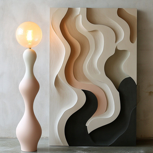 Neutral Tone Spiral Twist <b>Floor</b> <b>Lamp</b> Organic Sculpture Standing Light Frosted <b>Orange</b> Glass Globe Minimalist Wabi Sabi Home <b>Lamp</b> - Product Image 3