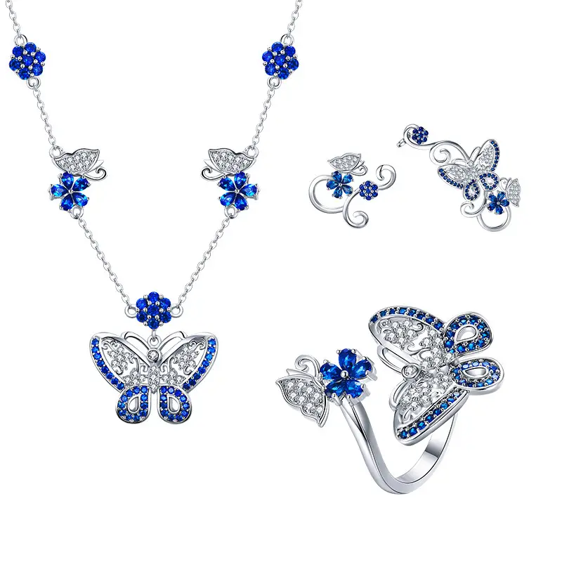 Trang Sức SKA S925 Sterling Silver Butterfly Mạ Bạch Kim Nhẫn Thời Trang Vòng Cổ Bằng Đồng Stud 3 Bộ