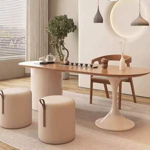 Juego de Mesa y Sillas de Madera Sólida Color Crema, Muebles Minimalistas de Lujo para Sala de Estar, Aptos para Balcón - Product Image 1