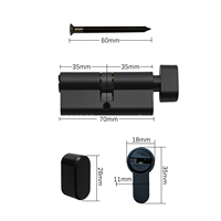 Cylindre de serrure à profil européen noir mat 70 mm SUS304 anti-effraction haute sécurité pour décoration intérieure moderne