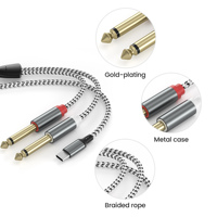 USB C a Dual 6,35mm macho a macho Cable de audio trenzado tipo C a 2x6,35mm AUX macho Cable de audio