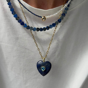 Collier Pendentif en Pierre Naturelle Européenne et Américaine : Œil de Tigre, Lapis Lazuli, Zirconium, Cristal Blanc – Charme Quotidien - Product Image 1