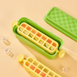 Ice Cube Mold Rectangle Plastic Lid With Press Type For Refrigerator Storage Family Party Use White And Green - Product Image 3
