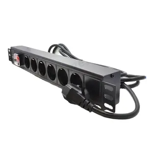 Power strip 19 Inch Power Strip+Aluminum Material,1U Height,16A 220V 6 Ports Germany PDU