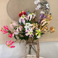 Bunga Buatan Cabang Panjang Cetak 3D 3 Kepala Gladiolus Flame Lily Dekorasi Pernikahan