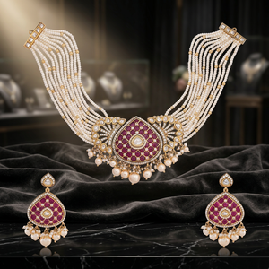 Kundan Wedding <b>Necklace</b> Women's Zinc Alloy Layered Water Drop Shape Elegant & Dazzling - Product Image 2