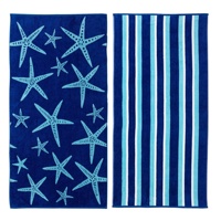 Serviette de plage en velours côtelé bleu marine surdimensionnée personnalisée, 100% coton, marque Starfish, jacquard rayé