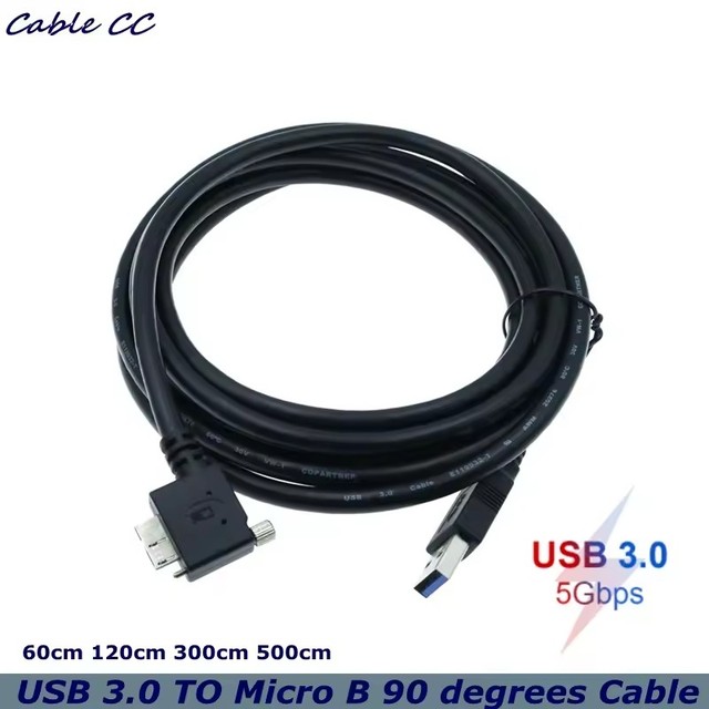 90 Degree Right & Left & Up & Down Angled Micro B USB 3.0 Lock Screw Mount to USB 3.0 USB3.0 A Type Male Data cable 1.2m 3m 5m
