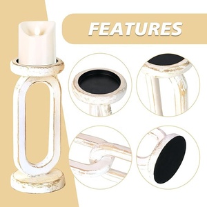 Lot de 3 bougeoirs en <span class=keywords><strong>bois</strong></span> rustiques pour bougies piliers pour décorations de mariage et de Noël - Product Image 2