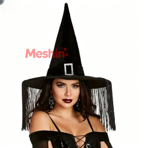 หมวกแม่มดทรงแหลม MS Dark Tassel Witch สำหรับคอสเพลย์ฮาโลวีน อุปกรณ์ประกอบฉากถ่ายภาพสำหรับงานปาร์ตี้ - Product Image 1