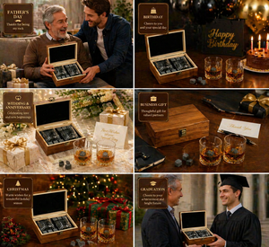Set Regalo Bourbon Scotch con Bicchieri in Cristallo, Pietre per Whisky in Granito e Scatola in Legno, Regalo per <span class=keywords><strong>Padre</strong></span> o Uomo - Product Image 6